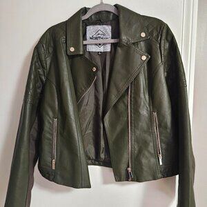 Hunter Green Faux Leather Cropped Jacket - Size L